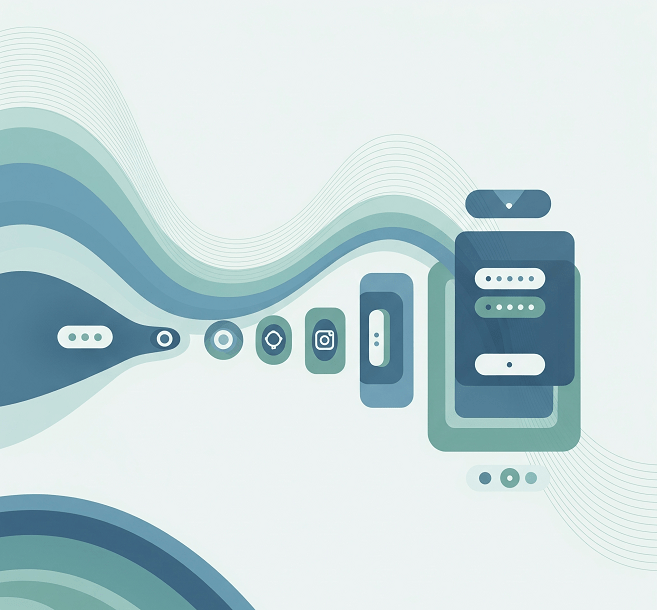 An abstract design system visual illustrating the evolution from individual components to a cohesive system, with flowing lines and a harmonious color palette.
